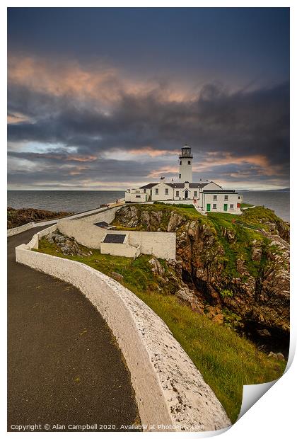 Sunset Over Fanad Head Lighthouse Print by Alan Campbell