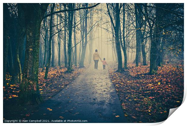 The Misty Woodland Walk Print by Alan Campbell