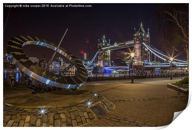  Tower bridge at dawn,with sundial  Print by mike cooper