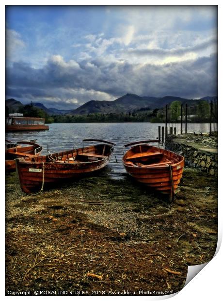 "Evening light on the boats at Derwentwater" Print by ROS RIDLEY