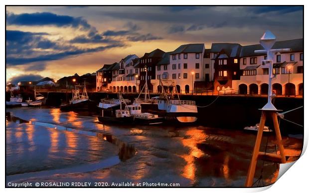 "Night time reflections at Maryport harbour" Print by ROS RIDLEY
