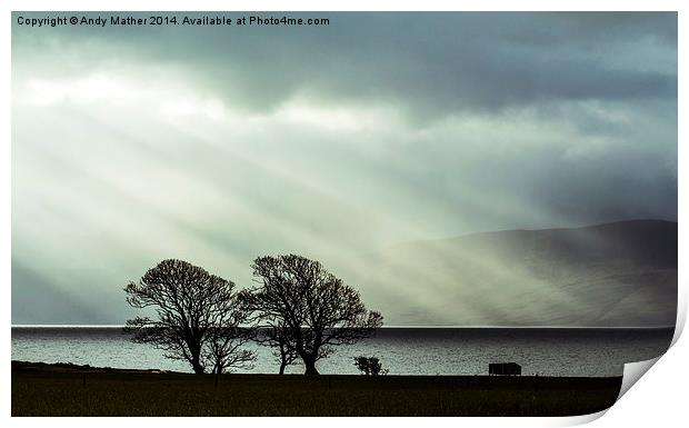  Crepuscular Rays on the Isle of Bute Print by Andy Mather