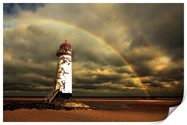  Rainbow over Talacre Lighthouse Point of Ayr Wale Print by Mal Bray