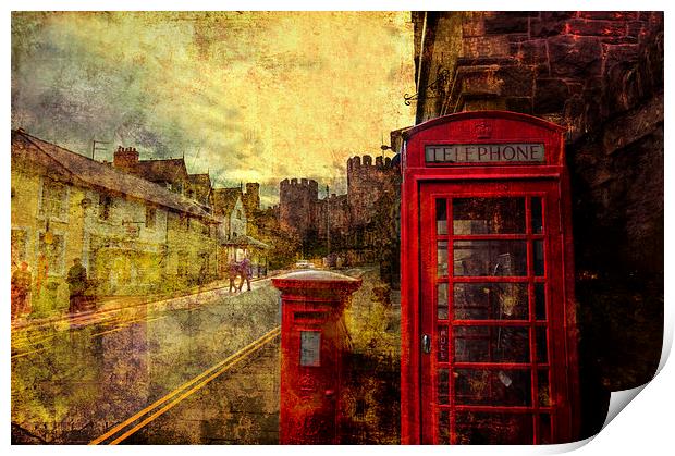  A Red Pillar Box and Telephone Booth on Castle St Print by Mal Bray