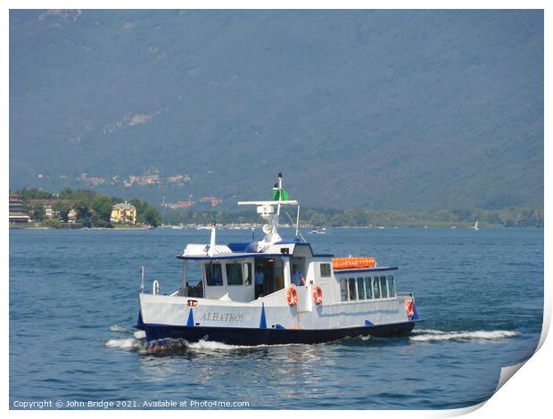 A  Ferry on Lake Maggiore Print by John Bridge