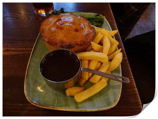 Steak and Ale Pie with Chips Print by John Bridge