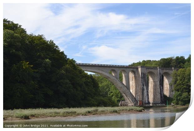 A Viaduct across the River Rance at Dinan Print by John Bridge