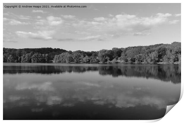 Knypersley reservoir reflections in black and whit Print by Andrew Heaps