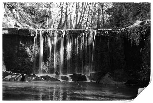 Waterfall with misty water with sun rays  Print by Andrew Heaps