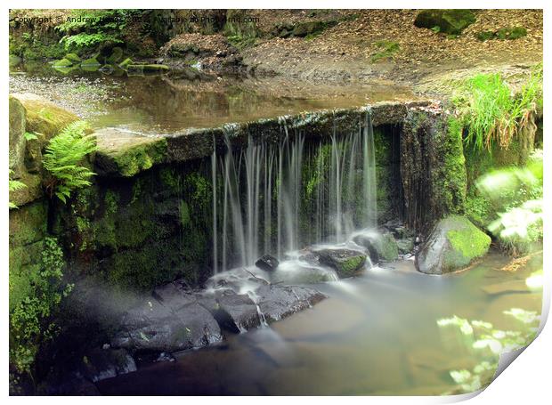 Dreamy waterfall at Knypersley pool. Print by Andrew Heaps