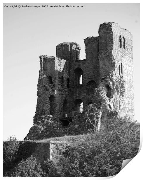 Scarborough castle in black and white Print by Andrew Heaps