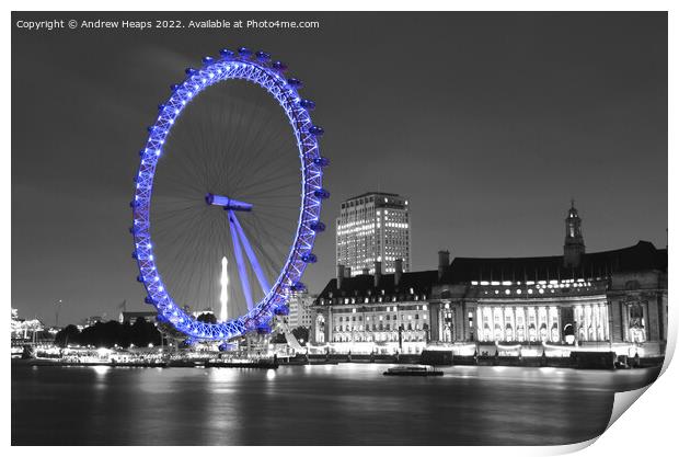 London Eye landmark in blue in the  capital Englan Print by Andrew Heaps