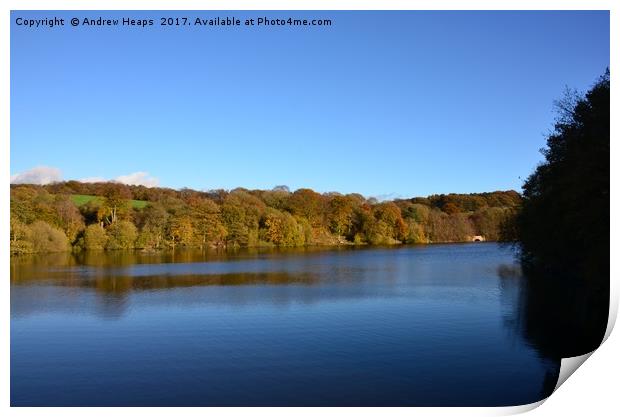 Autumn view of reservoir  lake in Staffordshire  Print by Andrew Heaps