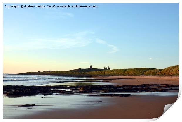 Majestic dawn over Dunstanburgh Castle Print by Andrew Heaps