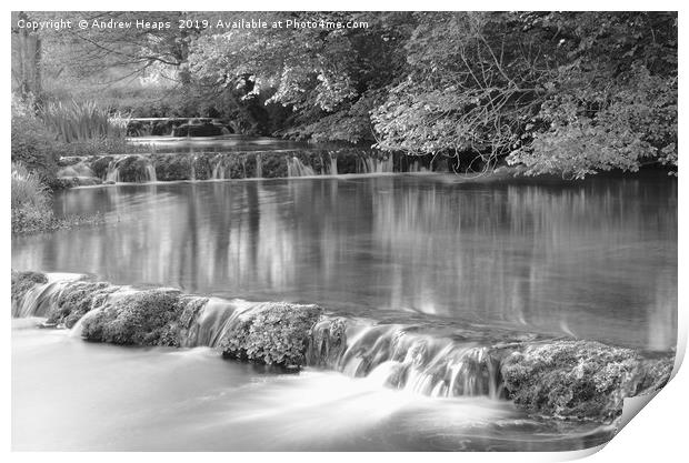Local Weir in Derbyshire done in slow shutter spee Print by Andrew Heaps