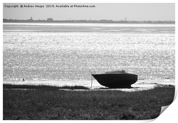 Boat in the estuary at Lytham  Print by Andrew Heaps