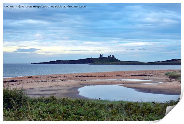 Dunstanburgh Castle from Embleton beach in the eve Print by Andrew Heaps