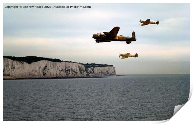 Homeward bound Spitfire and Hurricane plus Lancast Print by Andrew Heaps
