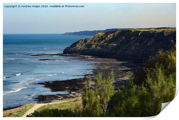 Scarborough to Filey coastline Print by Andrew Heaps