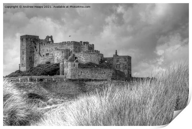 Bamburgh castle in HDR in Northumberland Print by Andrew Heaps