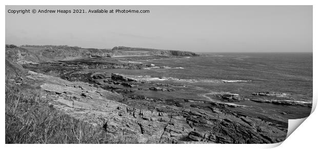 Rocky coastal scene in Northumberland Print by Andrew Heaps