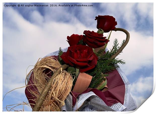 A bouquet of nice red flowers in the blue sky, Print by Ali asghar Mazinanian