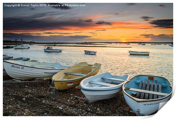  Brancaster Staithe at Sunset Print by Simon Taylor