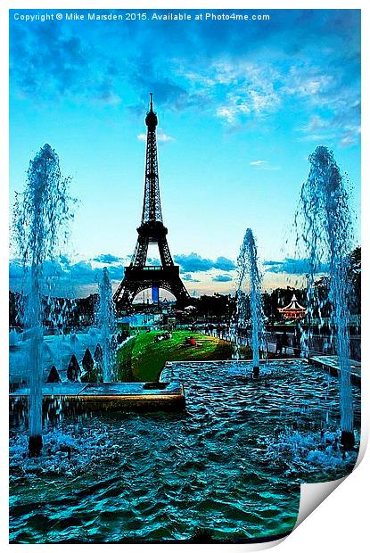 Eiffel Tower and Fountains Print by Mike Marsden