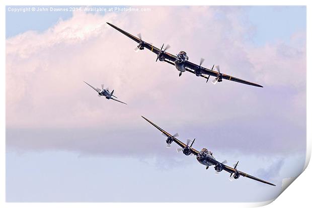  Lancasters and Spitfire Print by John Downes