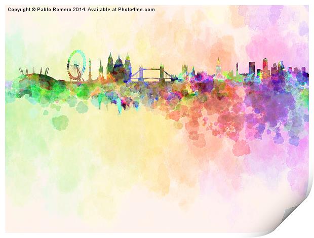 London skyline in watercolor background Print by Pablo Romero