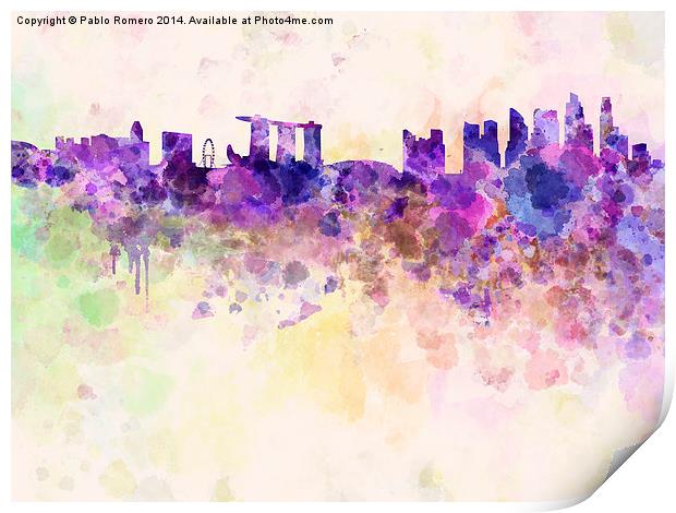 Singapore skyline in watercolor background Print by Pablo Romero
