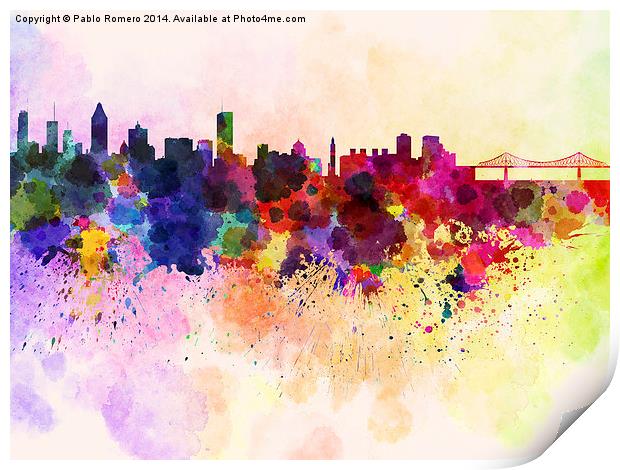 Montreal skyline in watercolor background Print by Pablo Romero