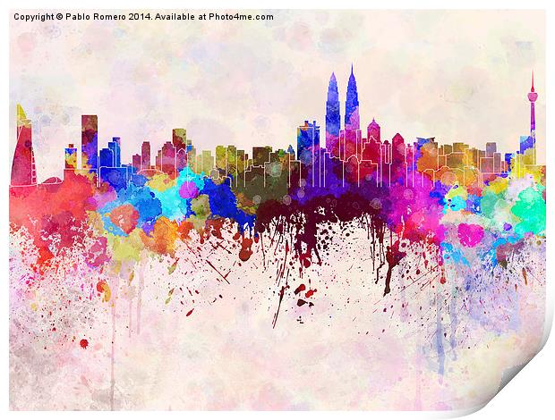 Kuala Lumpur skyline in watercolor background Print by Pablo Romero
