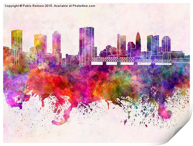 Columbus skyline in watercolor background Print by Pablo Romero