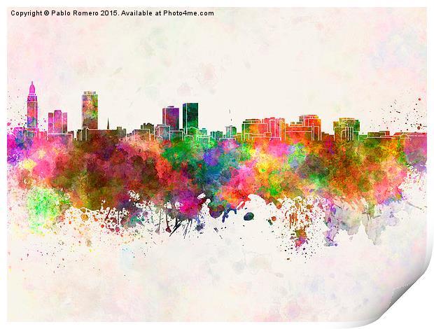 Baton Rouge skyline in watercolor background Print by Pablo Romero