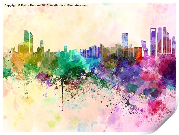 Abu Dhabi skyline in watercolor background Print by Pablo Romero