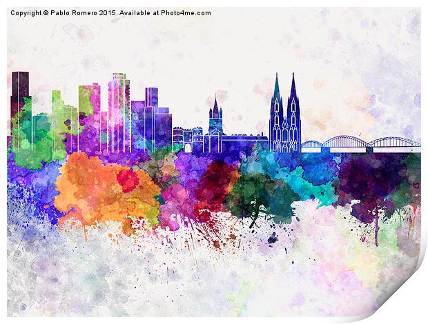 Cologne skyline in watercolor background Print by Pablo Romero