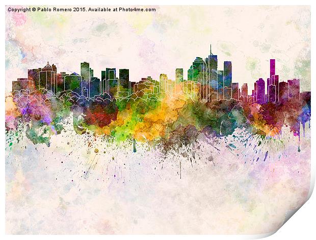 Brisbane skyline in watercolor background Print by Pablo Romero