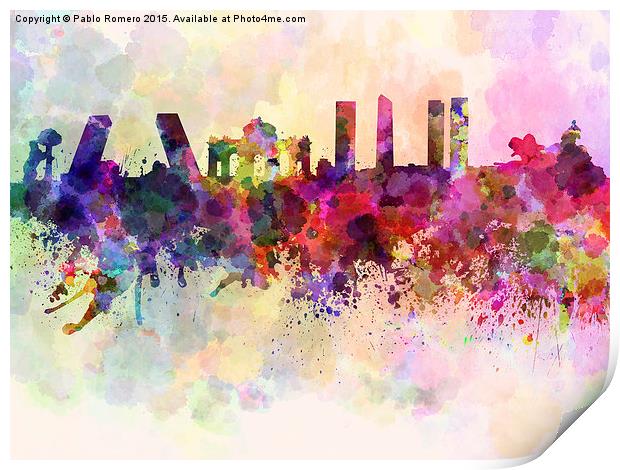 Madrid skyline in watercolor background Print by Pablo Romero