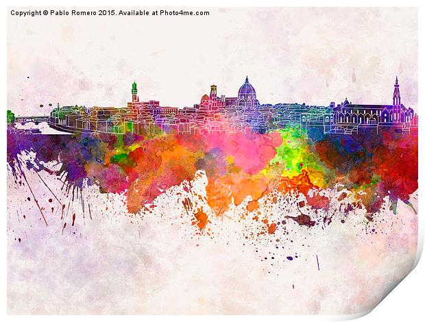 Florence skyline in watercolor background Print by Pablo Romero