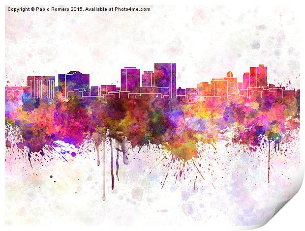 El Paso skyline in watercolor background Print by Pablo Romero