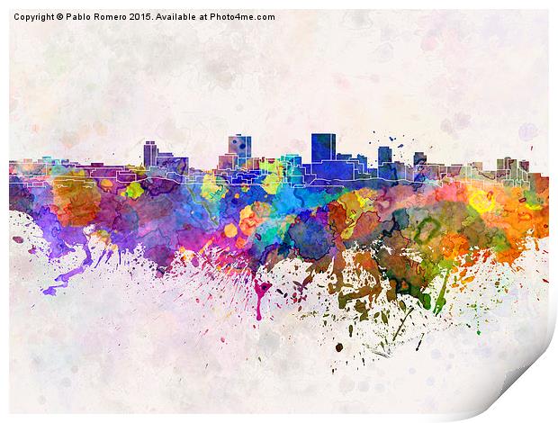 Anchorage skyline in watercolor background Print by Pablo Romero