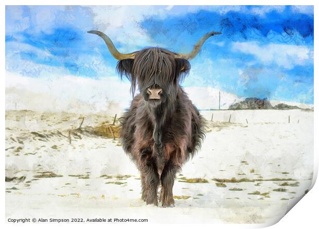 Highland Cow in the snow Print by Alan Simpson