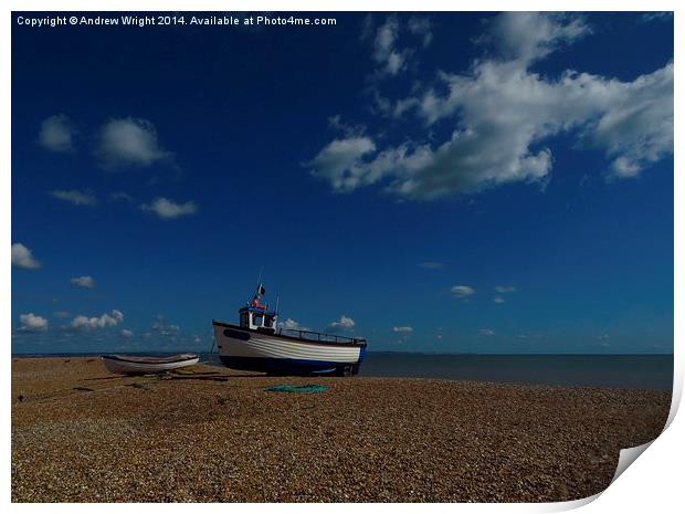  Shingle, Boats and Puffy White Clouds Print by Andrew Wright