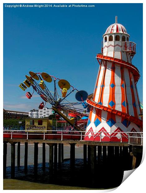  Paratrooper & Helter Skelter, Clacton Pier Print by Andrew Wright