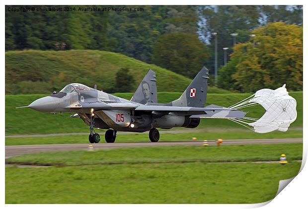  MiG-29 with brake shoot Print by chris albutt