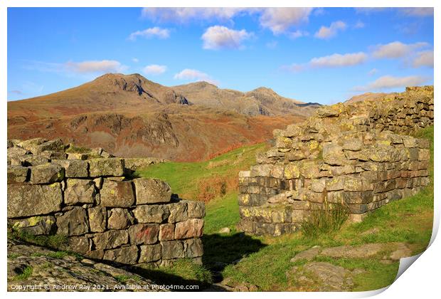 The Scafell's from Hardknott Roman Fort  Print by Andrew Ray