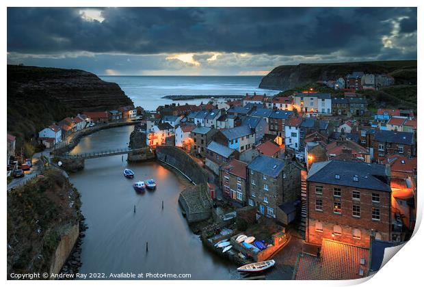 Early morning at Staithes Print by Andrew Ray
