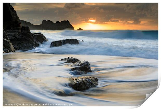 Winter morning at Porthcurno Print by Andrew Ray