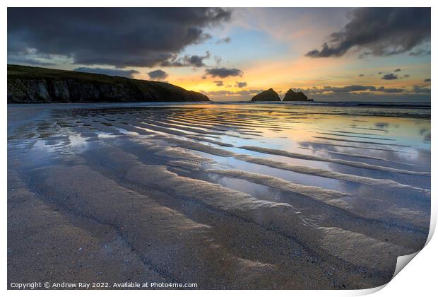 Sand pattern at sunset (Holywell)  Print by Andrew Ray